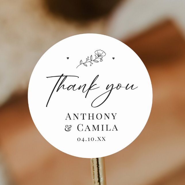Elegant Thank You Wedding Favor Classic Round Sticker (Creator Uploaded)