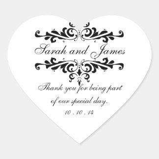 Elegant Thank You Wedding Favor Stickers Heart