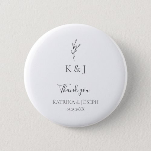 Elegant Thank you Wedding Minimalist Personalized Button