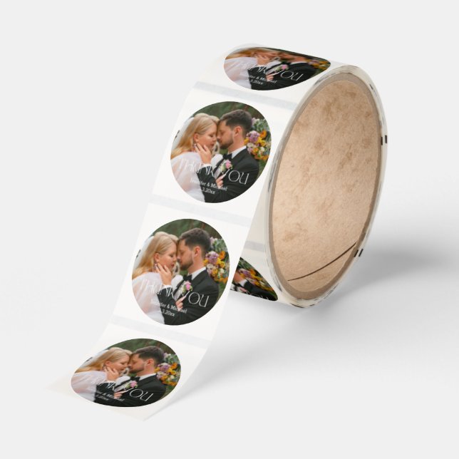 elegant thank you wedding photo classic round sticker (Roll)