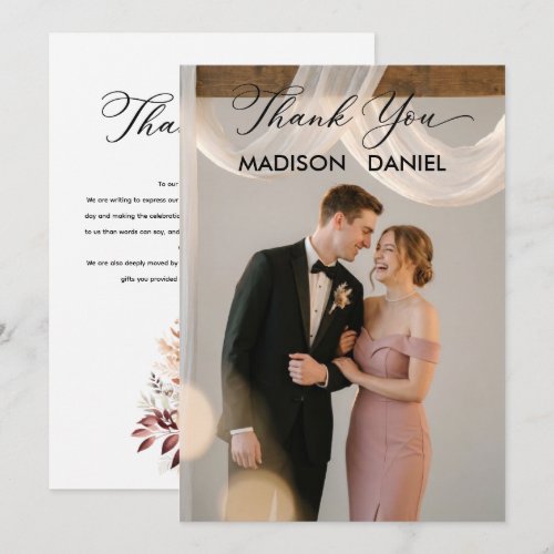 Elegant Thank You Wedding Photo WITH THANKS LETTER Card