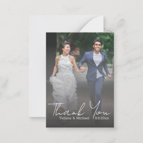 elegant thank youwhite calligraphy wedding photo  note card