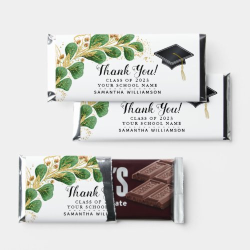 Elegant Thank You White Green 2023 Graduation Hershey Bar Favors