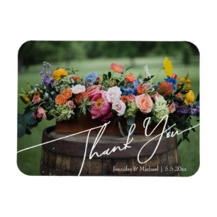 elegant thank you white handwriting wedding photo magnet