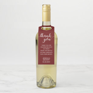 Elegant Thank You White On Dark Red Wedding Bottle Hanger Tag