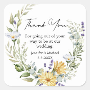 elegant thank you wildflowers stylish botanical square sticker