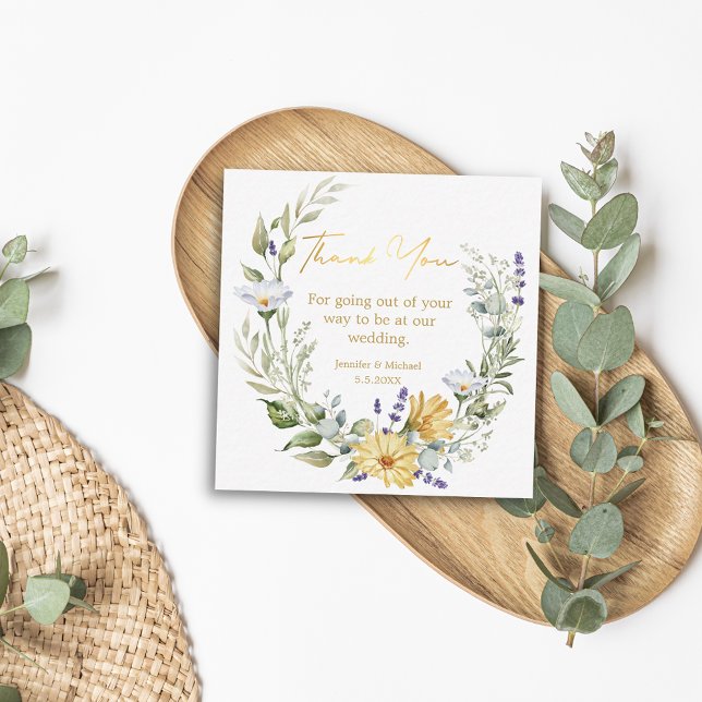 elegant thank you wildflowers stylish trendy gold note card (Creator Uploaded)