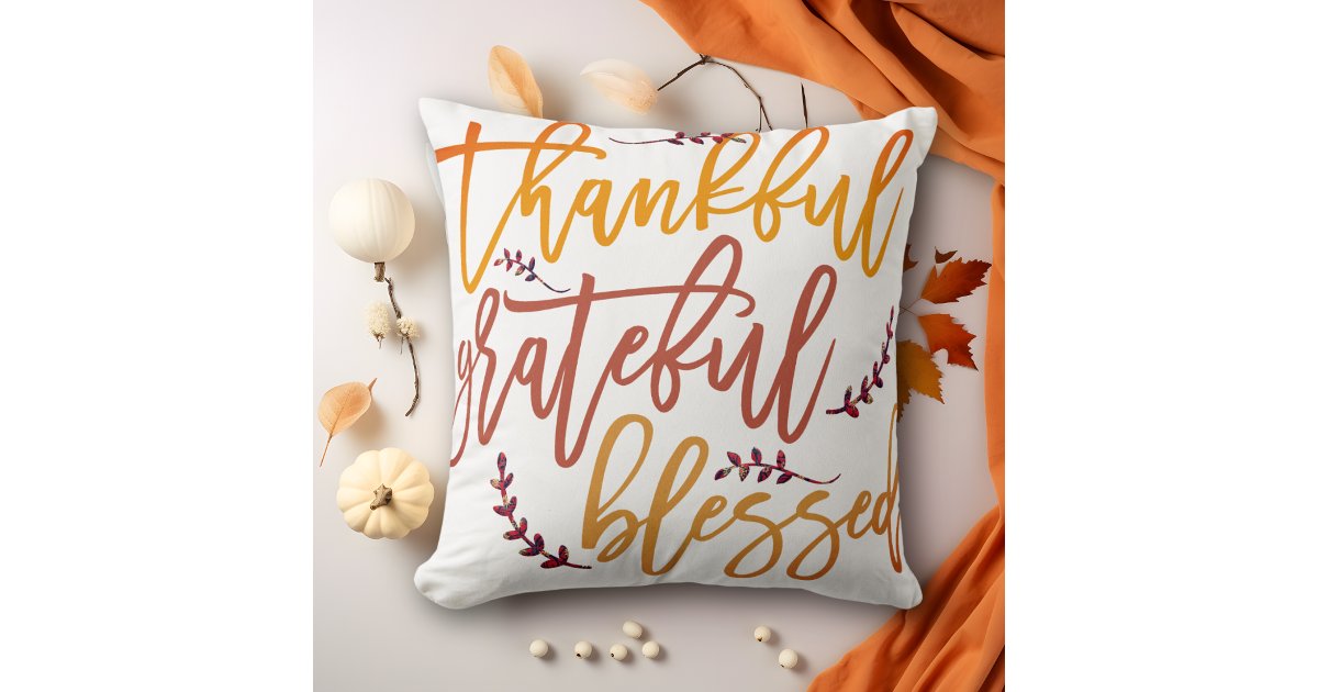 Indigo Thankful Grateful Blessed Throw Pillow