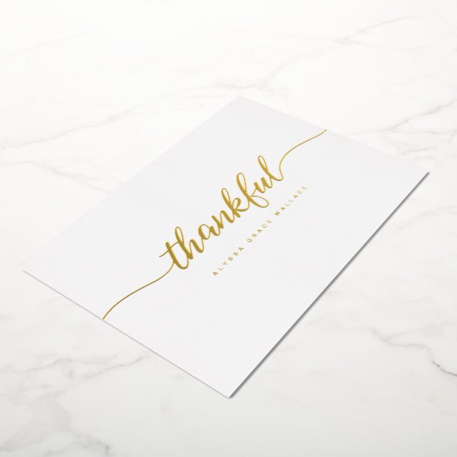 Elegant Thankful Script Personalized thank you  Foil Invitation (Rotated)