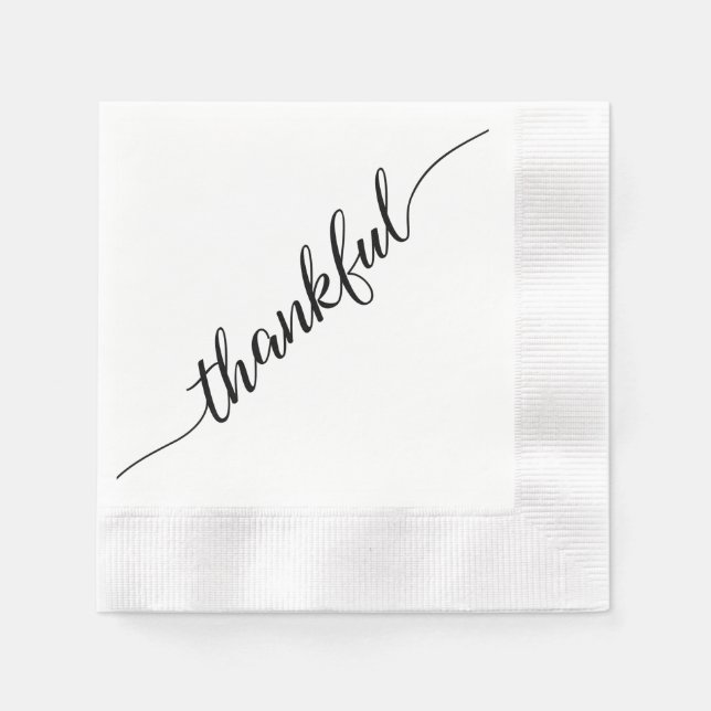 Elegant Thankful | Thanksgiving Script Calligraphy Napkins (Front)