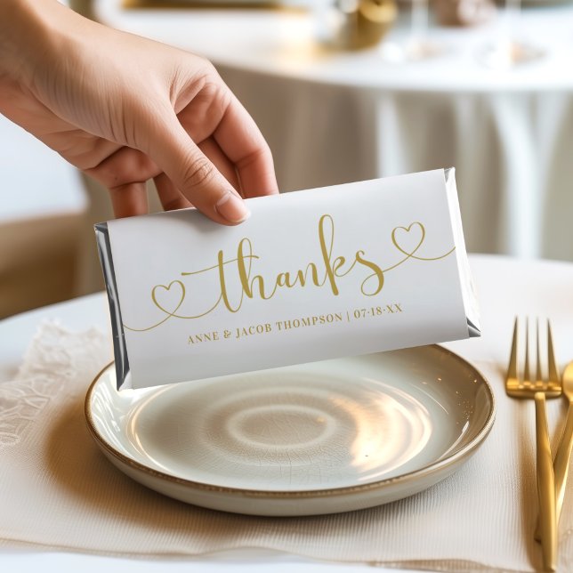Elegant Thanks in Gold Heart Script Hershey Bar Favors (Creator Uploaded)