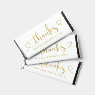 Elegant Thanks in Gold Heart Script Wedding Hershey Bar Favors