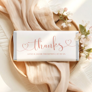 Elegant Thanks in Rose Gold Heart Script Hershey Bar Favors