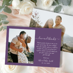 Elegant Thanks Script 2 Photo Mauve Wedding  Thank You Card