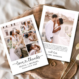 Elegant Thanks Script Five Photo Collage Wedding Thank You Card