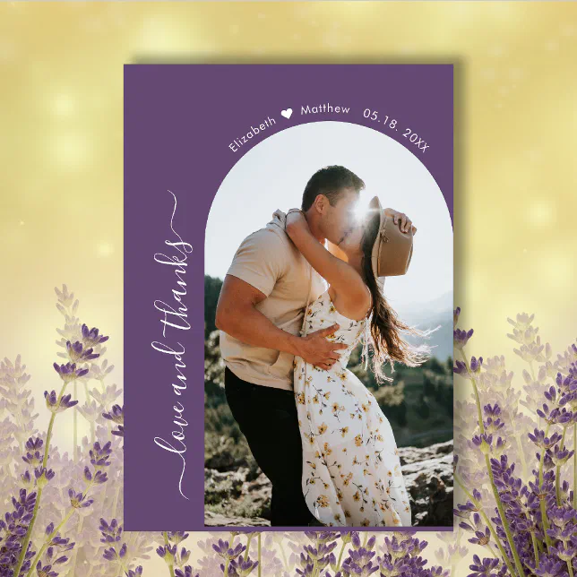 Elegant Thanks Script Mauve 2 Photo Arch Wedding Thank You Card | Zazzle