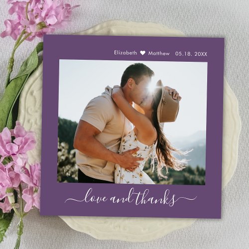 Elegant Thanks Script Mauve 2 Photo Wedding  Thank You Card