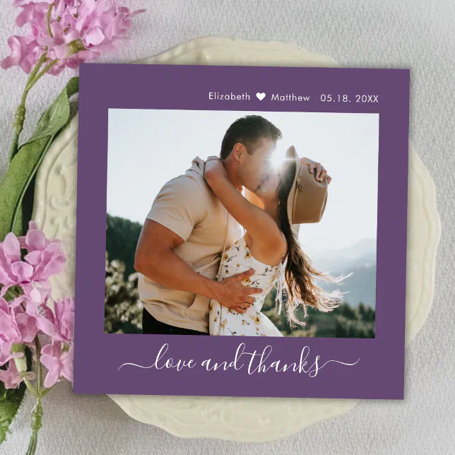 Elegant Thanks Script Mauve 2 Photo Wedding Thank You Card | Zazzle