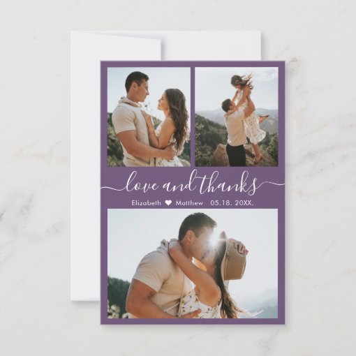 Elegant Thanks Script Mauve Photo Collage Wedding Thank You Card | Zazzle
