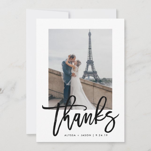 Elegant Thanks | Typography and Wedding Photo Thank You Card (Front)