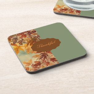 Elegant,Thanksgiving, Autumn Leaves,Rustic Beverage Coaster