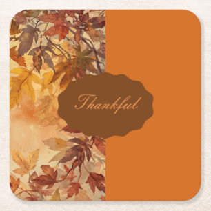 Elegant,Thanksgiving, Autumn Leaves,Rustic Square Paper Coaster