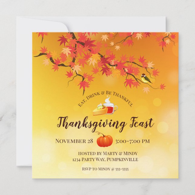 Elegant Thanksgiving Autumn Tree, pie, cider Invitation (Front)