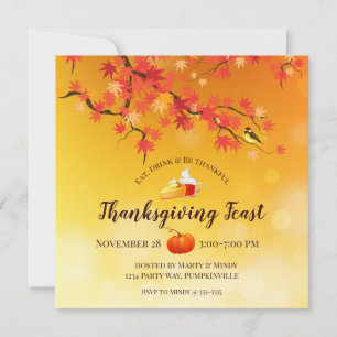 Elegant Thanksgiving Autumn Tree, pie, cider Invitation