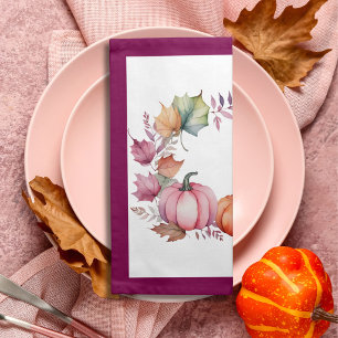 Elegant Thanksgiving Blush Pumpkin & Leaves Dinner Cloth Napkin