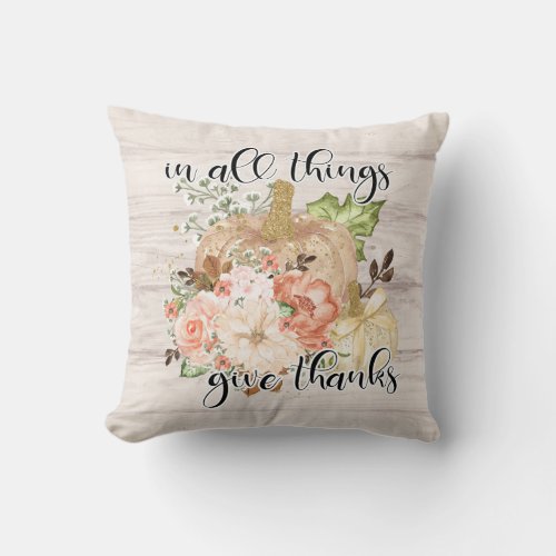 Elegant Thanksgiving Chic Floral Pumpkin Throw Pillow