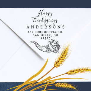 Elegant Thanksgiving Cornucopia Family Address Rubber Stamp