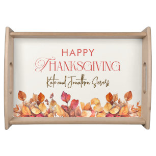 Elegant Thanksgiving Custom Fall Leaves Serving Tray