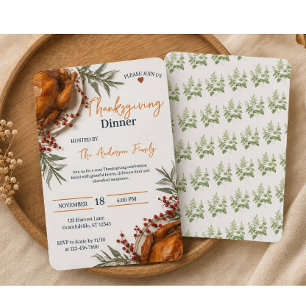 Elegant Thanksgiving Dinner Autumn Leaves Invitation