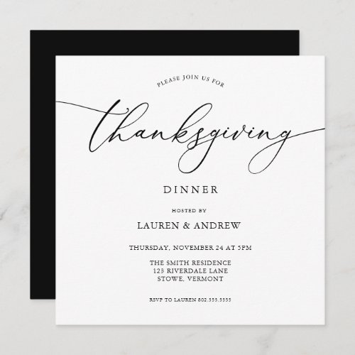 Elegant Thanksgiving Dinner Black Invitation