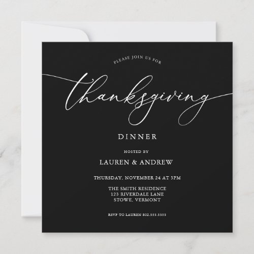 Elegant Thanksgiving Dinner Black Invitation