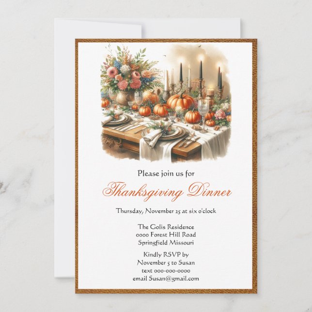 Elegant Thanksgiving Dinner Holiday  Invitation (Front)