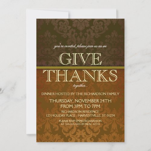 Elegant Thanksgiving Dinner Invitation - Share the thanks this year when you personalize these lovely Thanksgiving Dinner invitations to send or hand out to your intended guests.