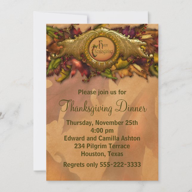 Elegant Thanksgiving Dinner Party Invitations (Front)