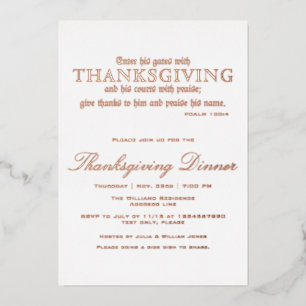 Elegant Thanksgiving Dinner Party Psalm 100:4 Foil Invitation