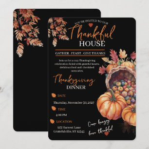 Elegant Thanksgiving Dinner Pumpkin Autumn Leaves Invitation
