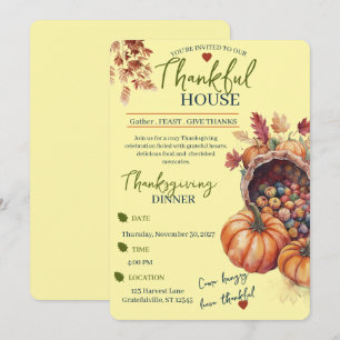 Elegant Thanksgiving Dinner Pumpkin Autumn Leaves Invitation
