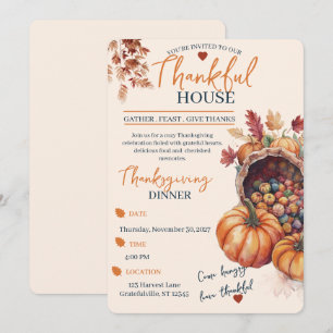 Elegant Thanksgiving Dinner Pumpkin Autumn Leaves Invitation