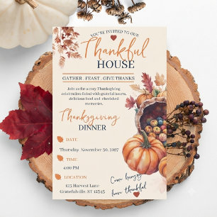 Elegant Thanksgiving Dinner Pumpkin Autumn Leaves Invitation