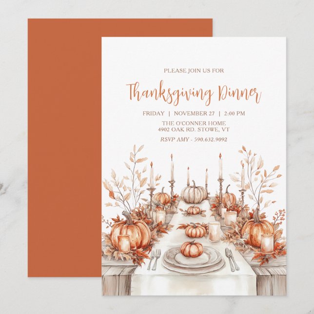 Elegant Thanksgiving Dinner Table Invitation (Front/Back)