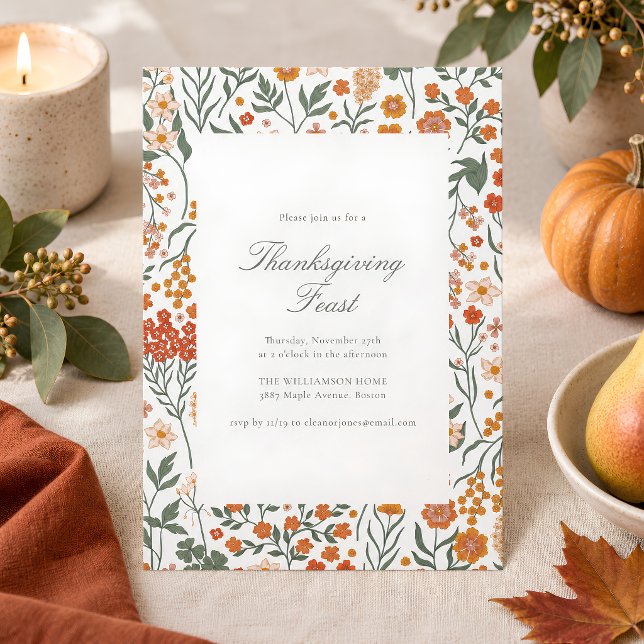 Elegant Thanksgiving Dinner Wildflower Script Fall Invitation (Creator Uploaded)