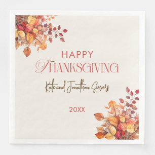 Elegant Thanksgiving Fall Leaves Paper Dinner Napkins