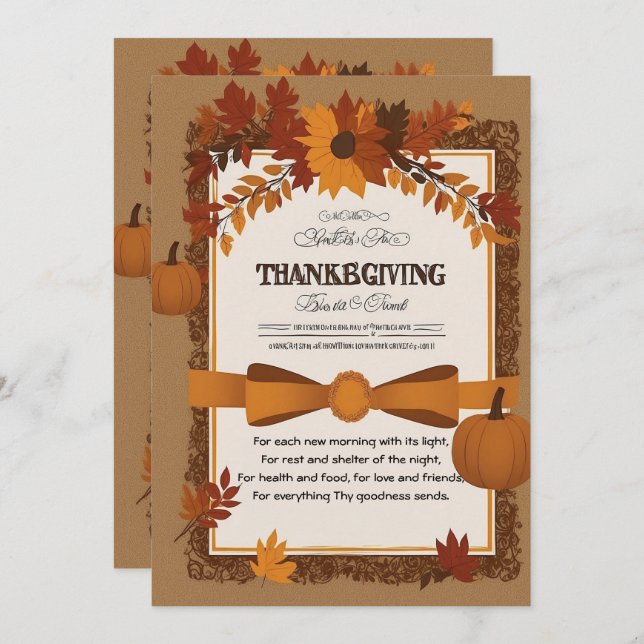 Elegant Thanksgiving Invitation with Autumn Leaves (Front/Back)