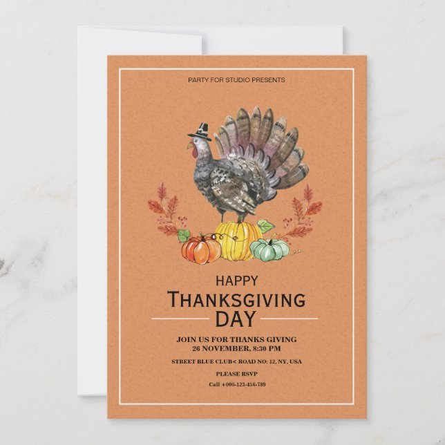 Elegant Thanksgiving Party Invitation Card (Front)