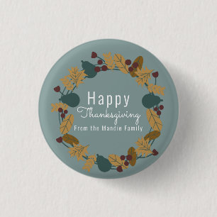 Elegant Thanksgiving Pear Wreath Illustration Button