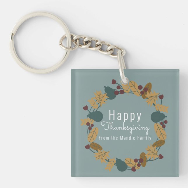 Elegant Thanksgiving Pear Wreath Illustration Keychain (Front)